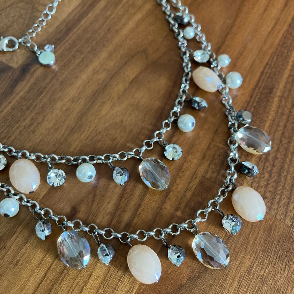 Pale Pink, Crystal, Pearl Statement Necklace